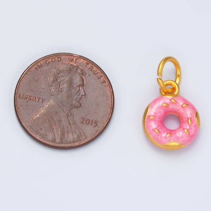24K Gold Filled Pink Glazed Sprinkle Donut Dessert Enamel Charm