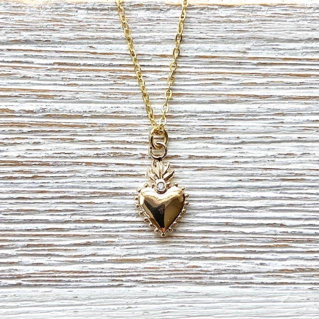 Flaming Heart Afire Dainty Gold Charm Necklace