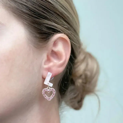 'Love' Glitzy Acrylic Heart Dangle Earrings